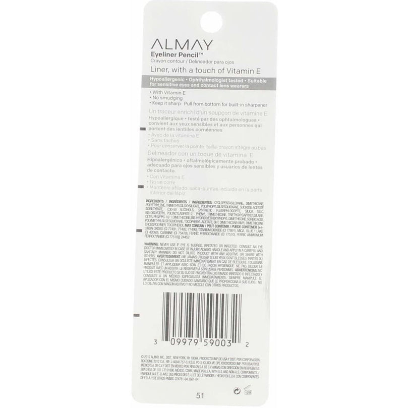 Almay Crayon Contour Water Resistant Eyeliner Pencil, 208 Black Pearl