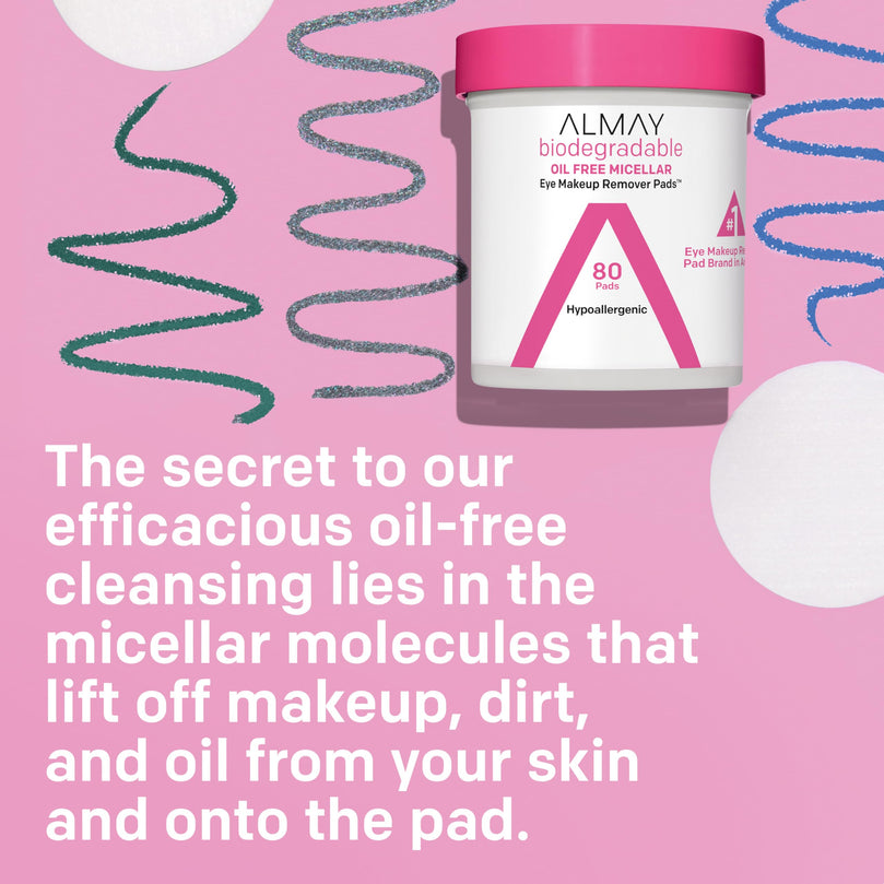 Almay Biodegradable Oil Free Micellar Eye Makeup Remover Pads 80 count