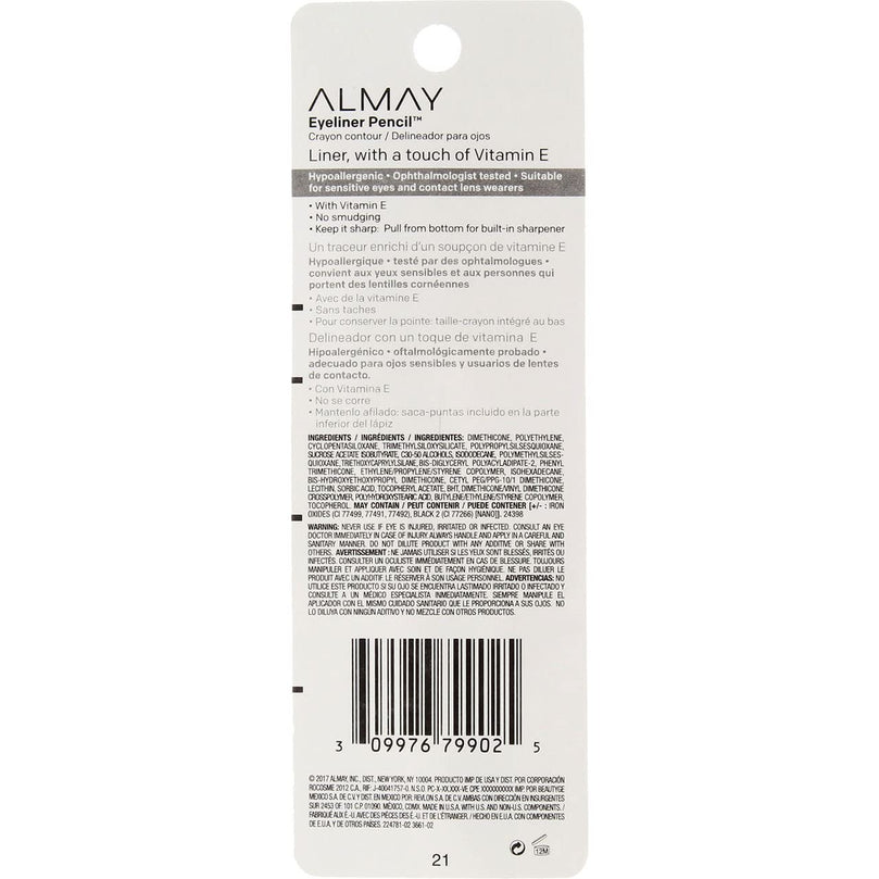 Almay Crayon Contour Water Resistant Eyeliner Pencil, 206 Black Brown