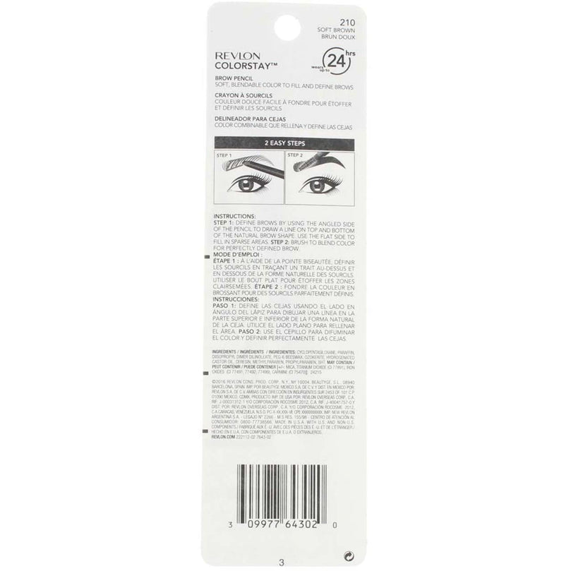 Revlon Colorstay Brow Pencil 210 Soft Brown (Pack of 2)
