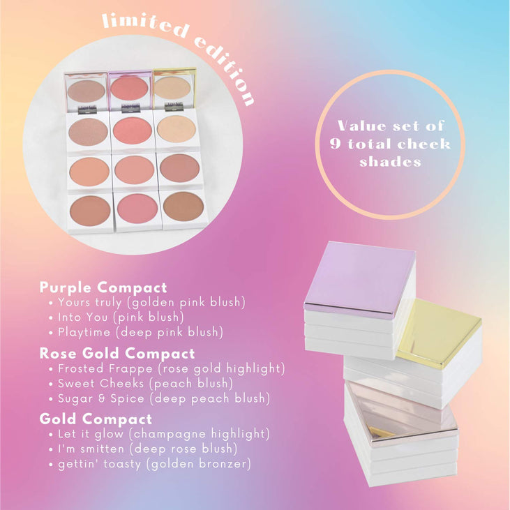 Tarte Cosmetics Authority Blush Amazonian Clay Cheek Wardrobe, 9 Shades in 3 Compact Makeup Stacks - Blush, Highlighter, and Bronzer, Limited Edition