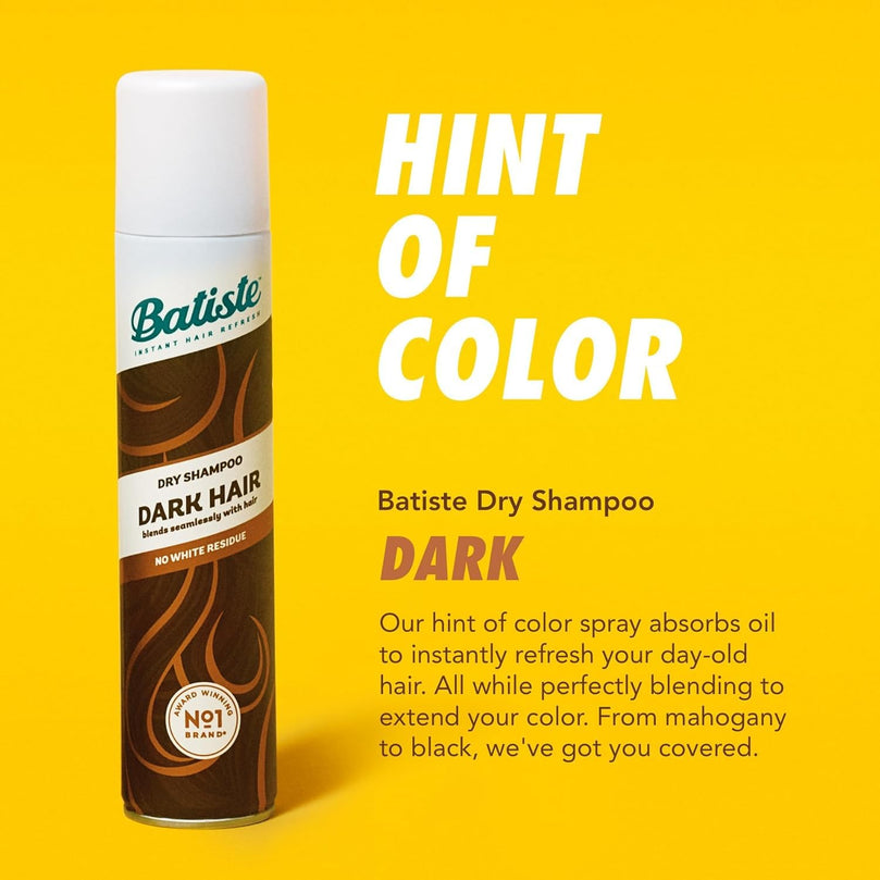 Batiste Dry Shampoo, Dark Hair, Refresh Hair and Absorb Oil Between Washes, Waterless Shampoo for Added Hair Texture and Body, 6.73 OZ Dry Shampoo Bottle, Pack of 2