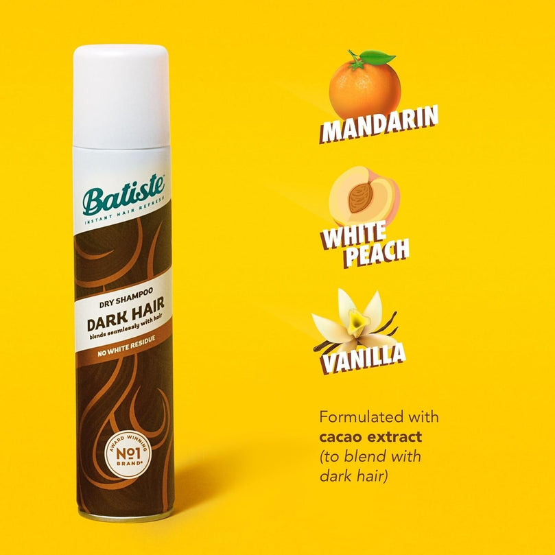 Batiste Dry Shampoo, Dark Hair, Refresh Hair and Absorb Oil Between Washes, Waterless Shampoo for Added Hair Texture and Body, 6.73 OZ Dry Shampoo Bottle, Pack of 2