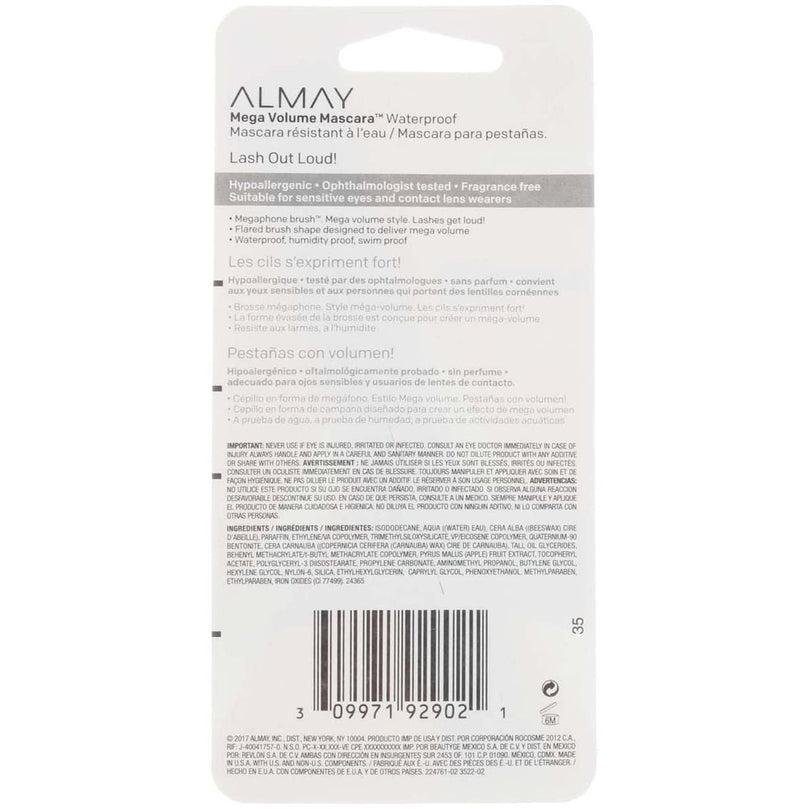 Almay Mega Volume Waterproof Mascara 040 Black 0.34 Fl Oz