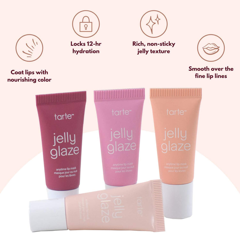 Tarte Jelly Glaze Vegan Tinted Lip Balm Organic Mask - 4 in 1 Set: Grapefruit, Frosting, Sugar Cookie, Winter Berry