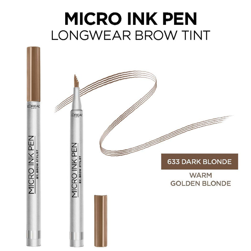 L'Oreal Paris Micro Ink Pen by Brow Stylist, Longwear Brow Tint - 633 Dark Blonde, 0.033 fl oz.