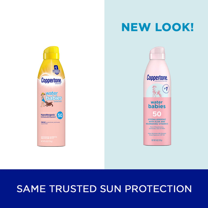 Coppertone WaterBabies Sunscreen Spray SPF 50, Spray On Sunscreen for Babies, Water Resistant, Pediatrician Recommended, 6 Oz, Pack of 2