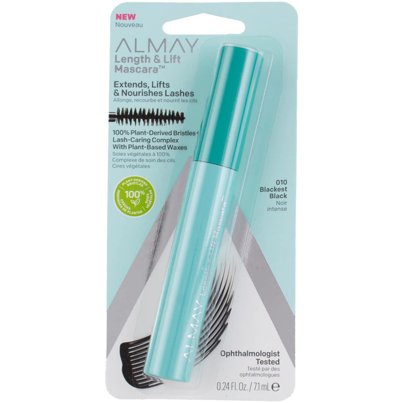 Almay Extreme Length Mascara, Strengthening Anti-Breakage Formula, Hypoallergenic-Fragrance Free, Ophthalmologist Tested for Sensitive Eyes, 010 Blackest Black, 0.21 fl oz