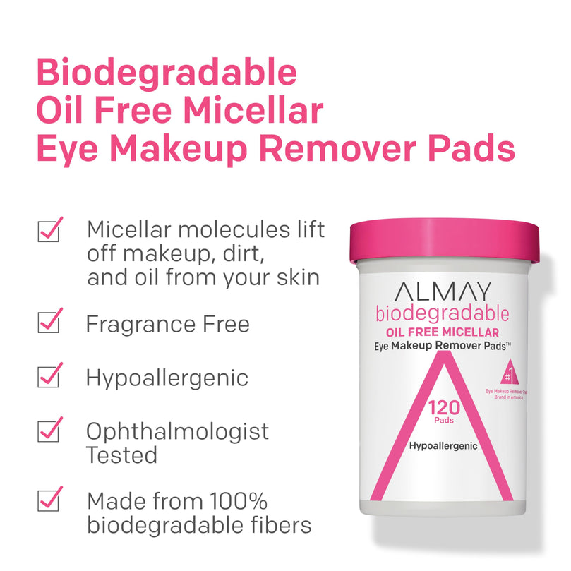 Almay Biodegradable Oil Free Micellar Eye Makeup Remover Pads, 80 Count