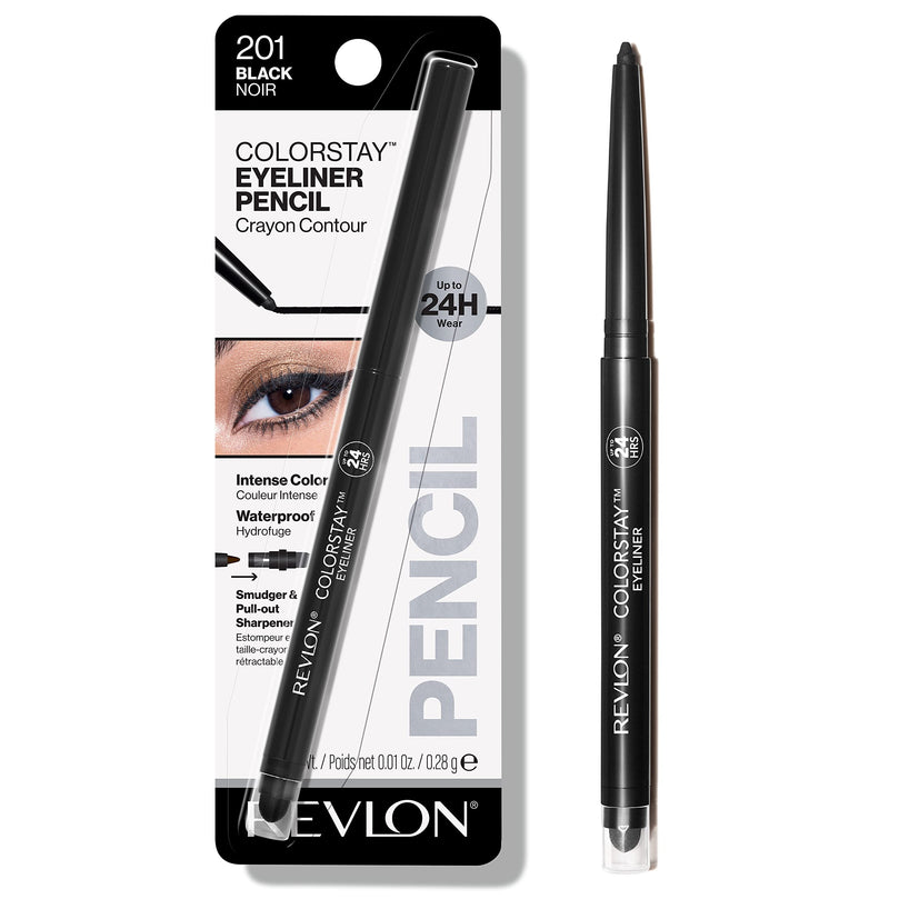 Revlon ColorStay Waterproof Eyeliner Pencil, 24HR Wear, Built-in Sharpener, 201 Black, 0.01 oz