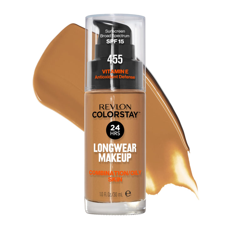 Revlon Liquid Foundation, ColorStay Face Makeup for Combination & Oily Skin, SPF 15 - Honey Beige (455), 1.0 oz