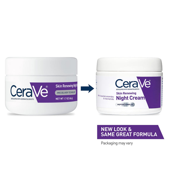 CeraVe Skin Renewing Face Night Cream with Peptide Complex & Hyaluronic Acid for All Skin Types, 1.7 oz