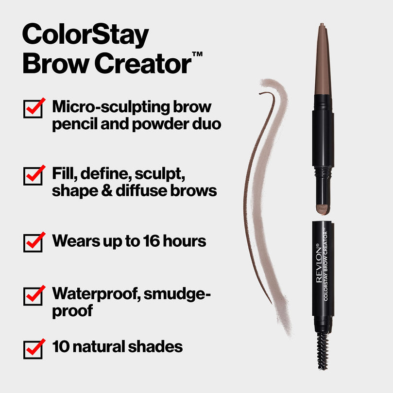 Revlon ColorStay Brow Creator 2-in-1 Eye Makeup with Spoolie 635 Medium Brown, 0.23 Oz