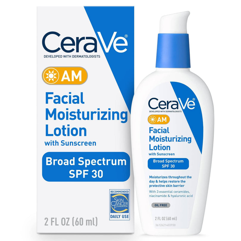 CeraVe AM Face Moisturizer Lotion with Sunscreen SPF 30 for Normal to Oily Skin, 2 fl oz