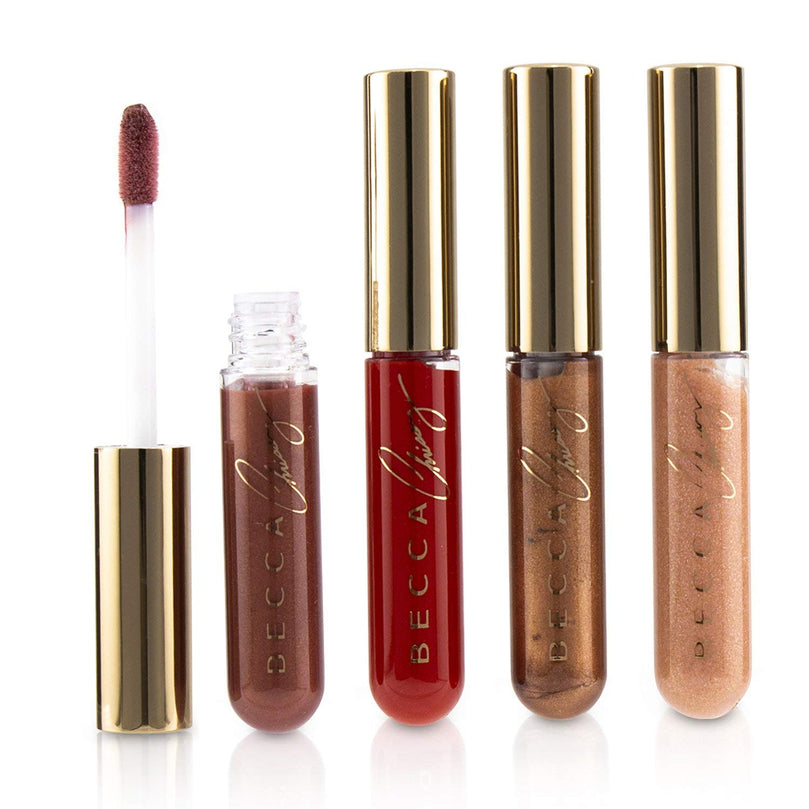 Becca CHRISSY Lip Icing Glow Gloss Kit; Creme Brulee, Cinnamon Bun, Sugar Plum, Candy Cane  4 x .09oz each