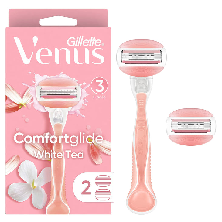 Gillette Venus ComfortGlide White Tea Women's Razor Handle + 2 Blade Refills