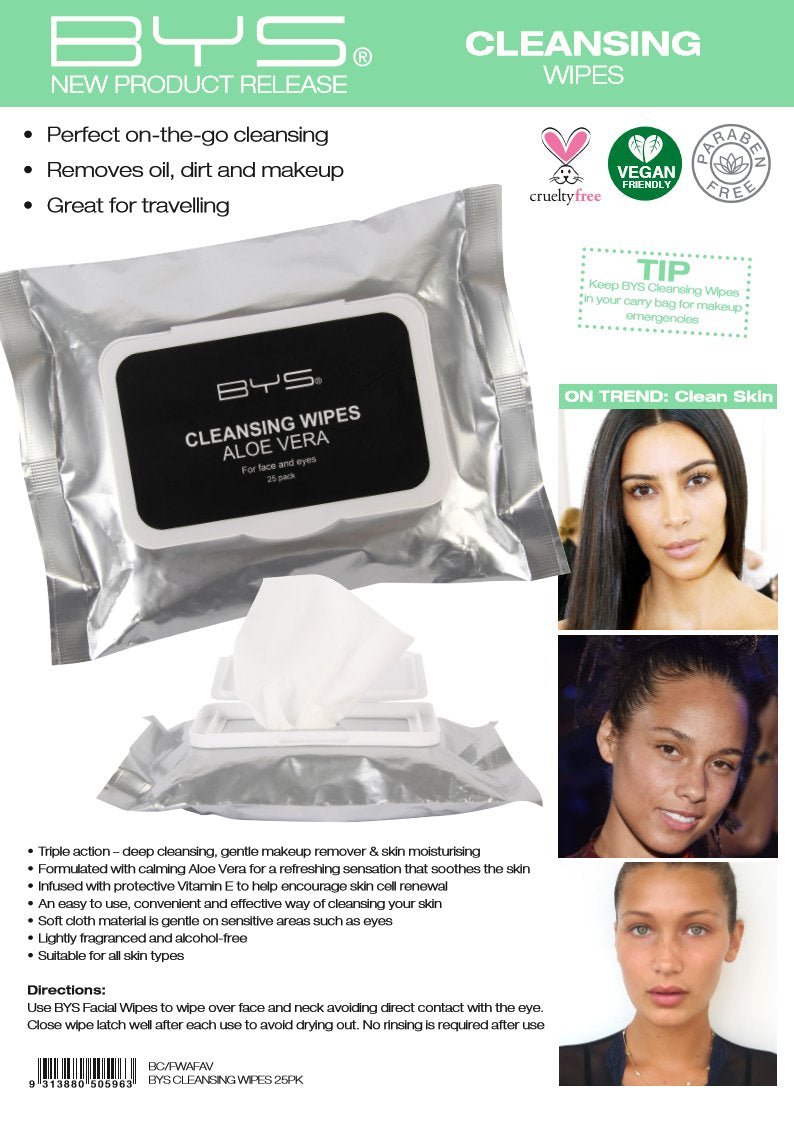 BYS Makeup Remover Cleansing Wipes with Aloe Vera and Vitamin E for Face and Eyes - 25 Pack