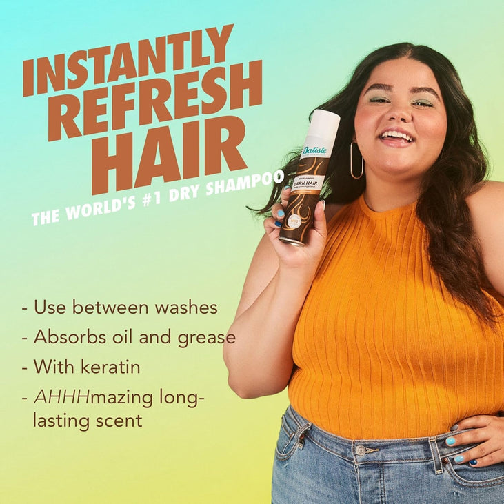 Batiste Dry Shampoo, Dark Hair, Refresh Hair and Absorb Oil Between Washes, Waterless Shampoo for Added Hair Texture and Body, 6.73 OZ Dry Shampoo Bottle, Pack of 2