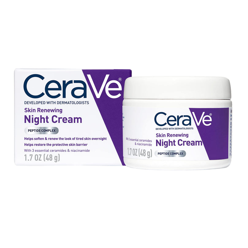 CeraVe Skin Renewing Face Night Cream with Peptide Complex & Hyaluronic Acid for All Skin Types, 1.7 oz