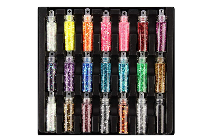 BYS Star Dust Glitter Vials - 21-Piece Loose Glitters Collection - Halloween, Art, Body Decoration, Beauty, Makeup Use