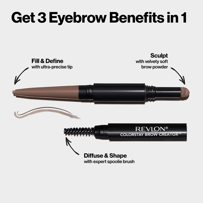 Revlon ColorStay Brow Creator 2-in-1 Eye Makeup with Spoolie 635 Medium Brown, 0.23 Oz