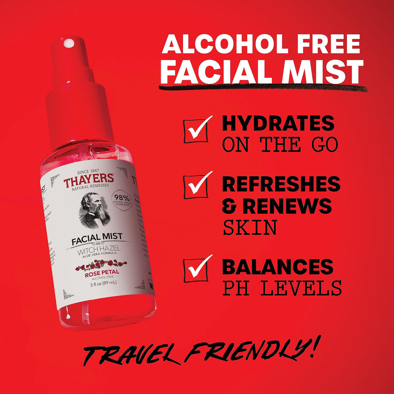 Thayers Rose Petal Witch Hazel Travel Size Face Mist, 3 oz