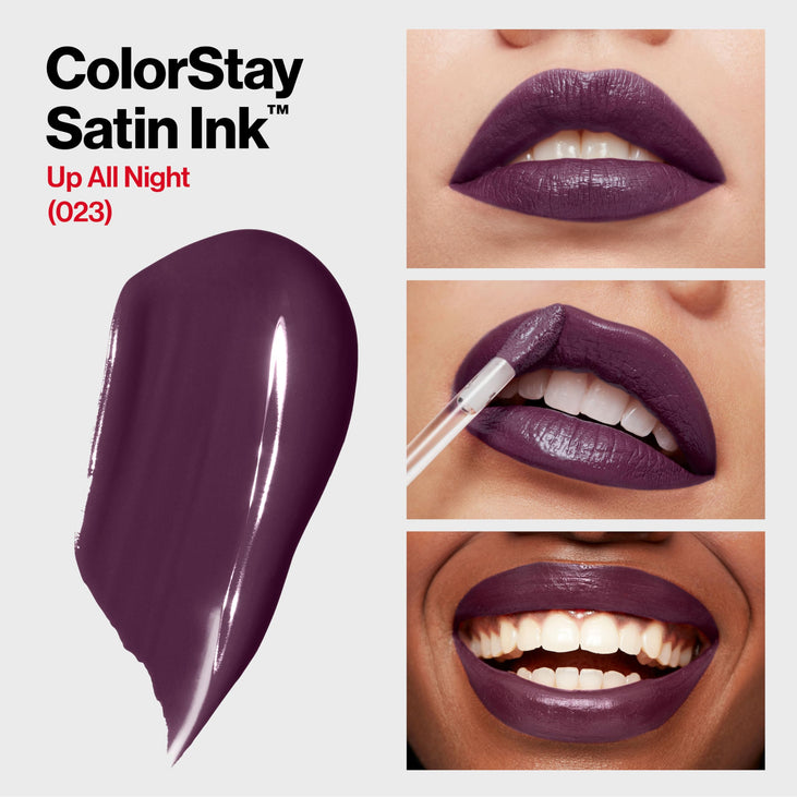Revlon ColorStay Satin Ink Liquid Lipstick, Longwear Rich Lip Colors, Formulated with Black Currant Seed Oil, 023 Up All Night, 0.17 fl oz