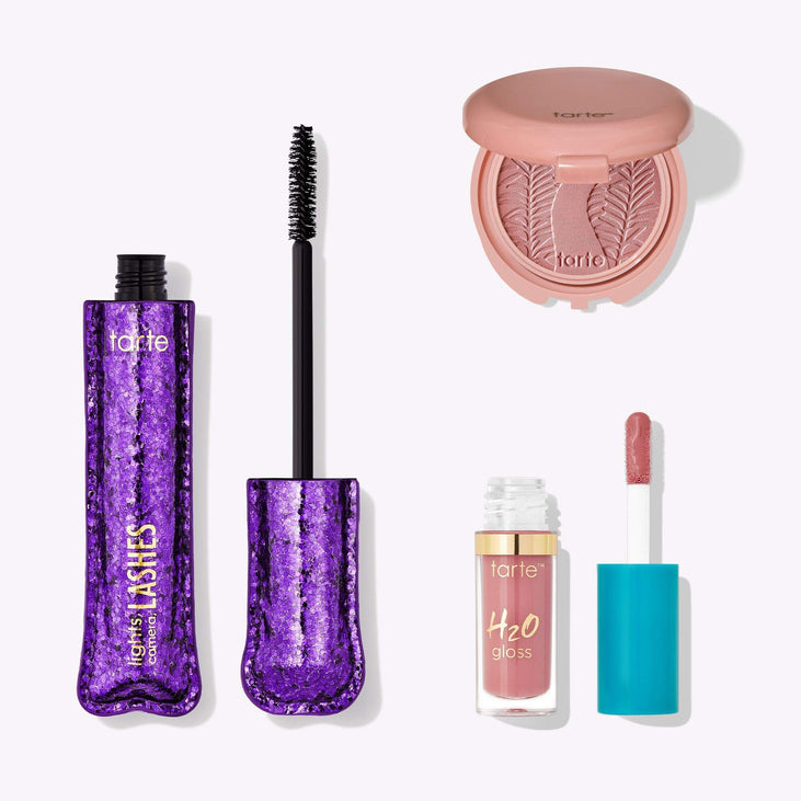 TARTE Party Time Trio Color Collection: Lights, Camera, Lashes 4-In-1 Mascara, H2O Gloss Lip Gloss & Paaarty Blush