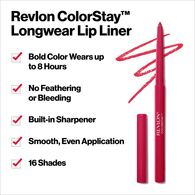 Revlon Lip Liner, Colorstay Face Makeup with Built-in-Sharpener, Longwear Rich Lip Colors, Smooth Application, 677 Fuchsia