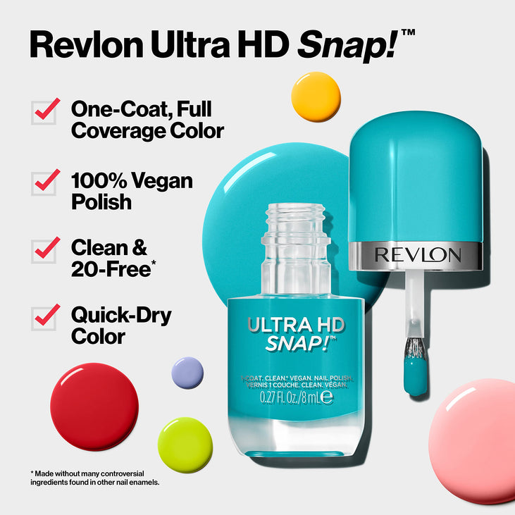 Revlon Ultra HD Snap Nail Colors, Natural Rich Glossy Nail Polish, 100% Vegan Formula, No Base and Top Coat Needed - 018 Keep Cool