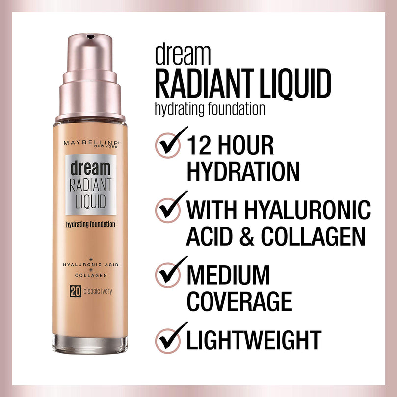 Maybelline Dream Radiant Liquid Hydrating Foundation - 10 Porcelain Ivory
