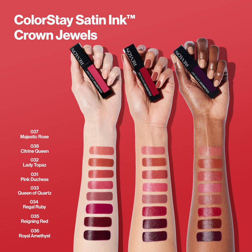 Revlon ColorStay Satin Ink Crown Jewels Long Lasting Lipstick with Vitamin E, 035 Reigning Red, 0.17 fl oz.