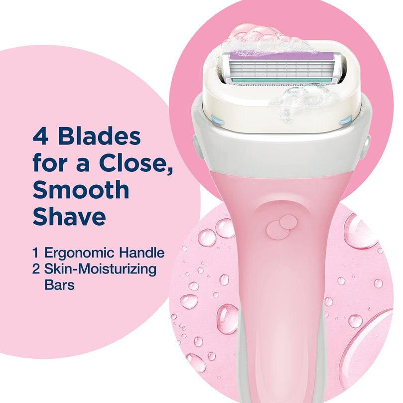 Schick Intuition Advanced Moisture Women's Razor Handle Plus 2 4-Blade Razor Refills, Lather & Shave In One Step