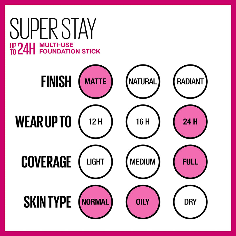 Maybelline Super Stay Foundation Stick For Normal to Oily Skin, Deep Bronze