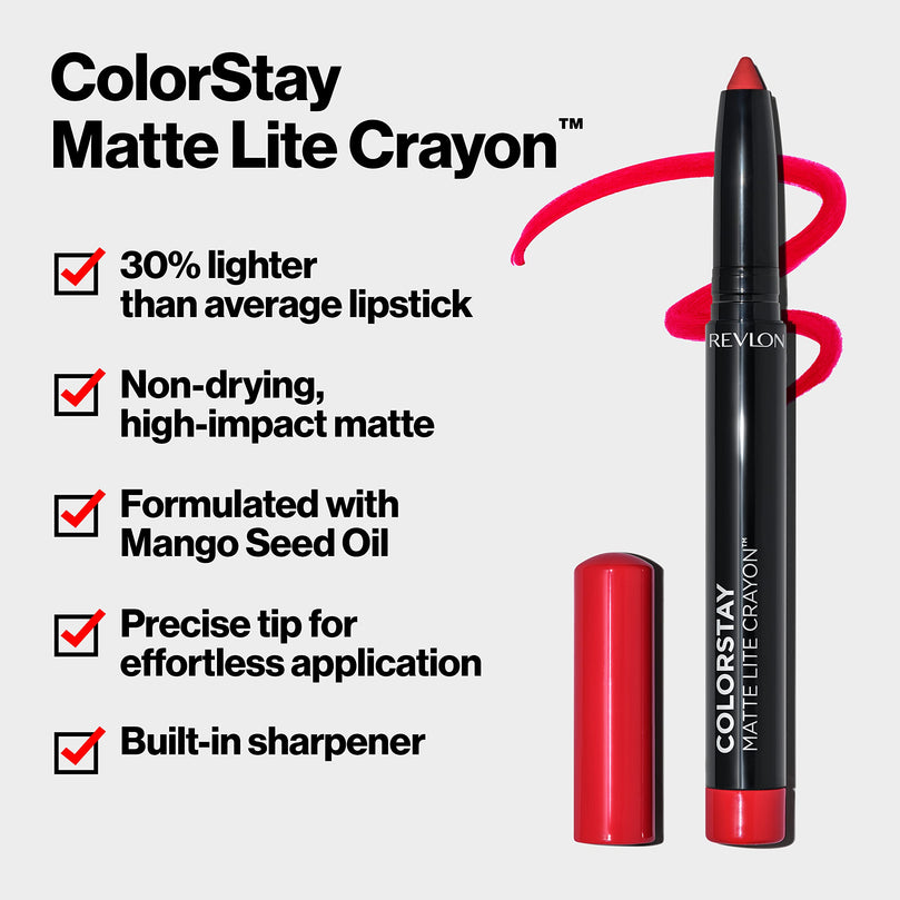 Revlon ColorStay Matte Lite Crayon Lightweight Lipstick, 001 Tread Lightly, 0.049 oz