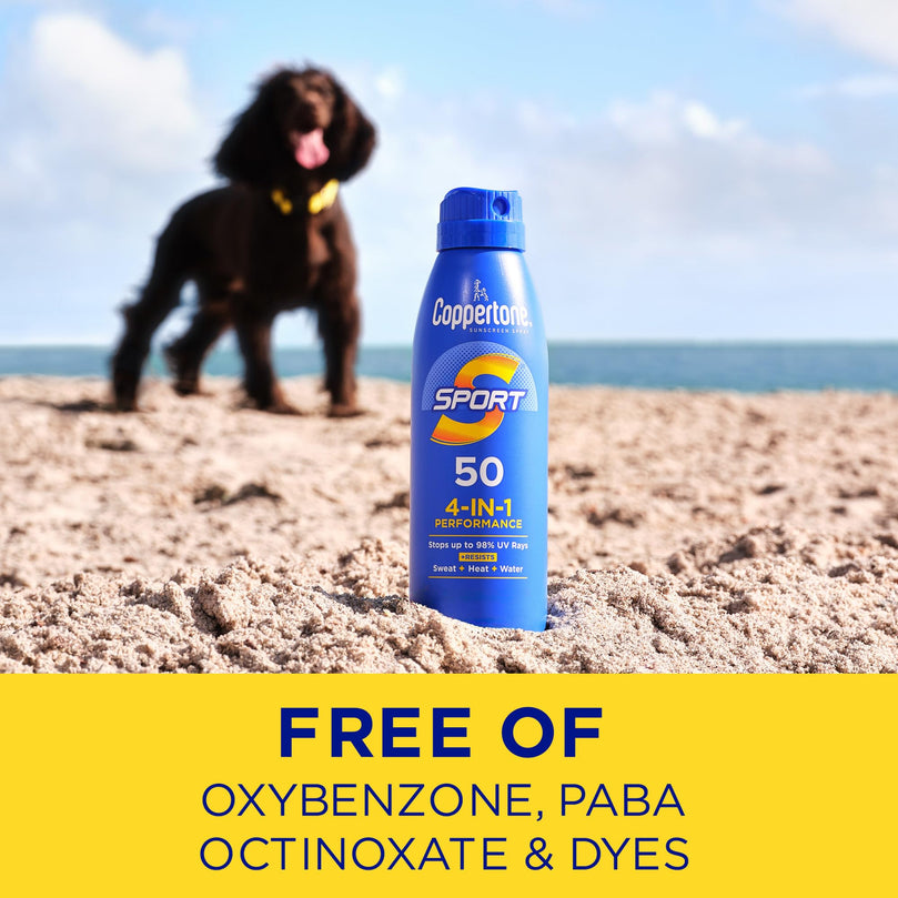 Coppertone Sport Sunscreen Spray SPF 50, Water Resistant Spray Sunscreen Bulk Pack, 5.5 Oz, Pack of 3 (Packaging May Vary)