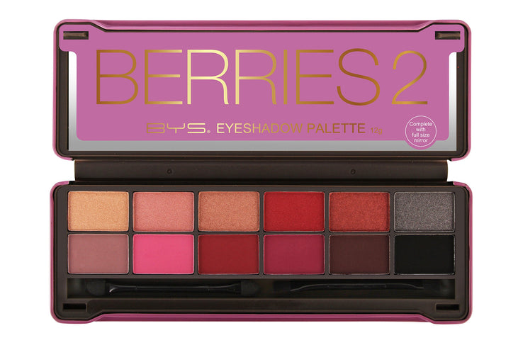 BYS Berries 2 Eyeshadow Palette, 12 Color Collection in Tin Kit with Mirror - Highly Pigmented Matte & Metallic Shades