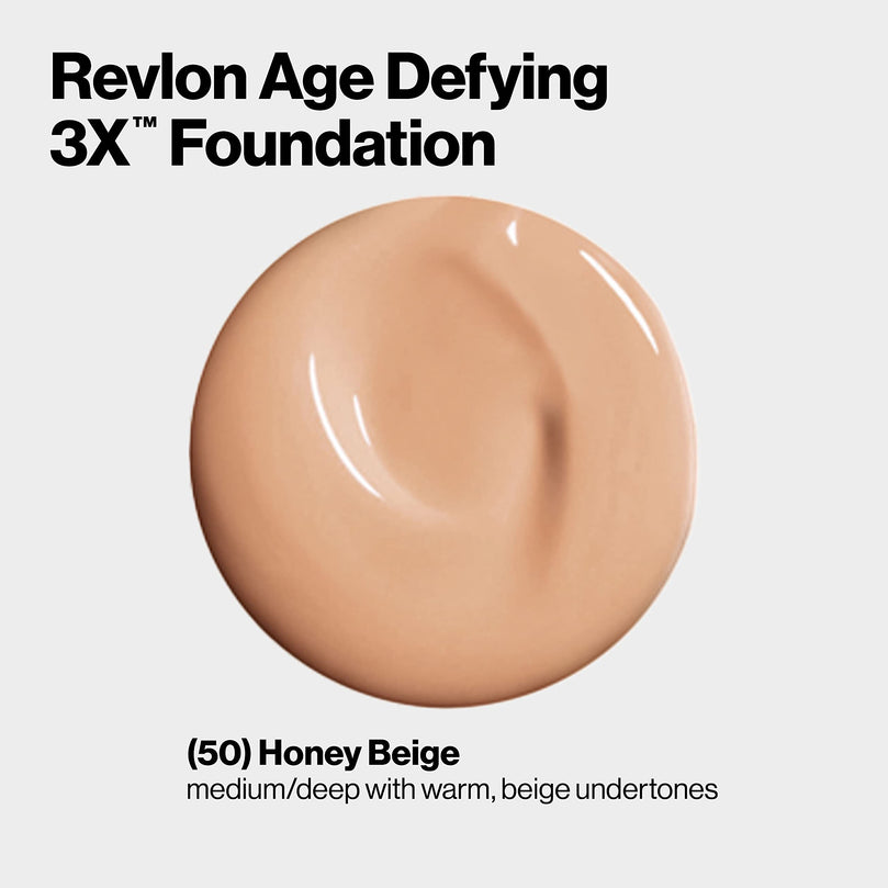 Revlon Age Defying 3X Cream Foundation Makeup, SPF 20, Honey Beige, 1 fl oz