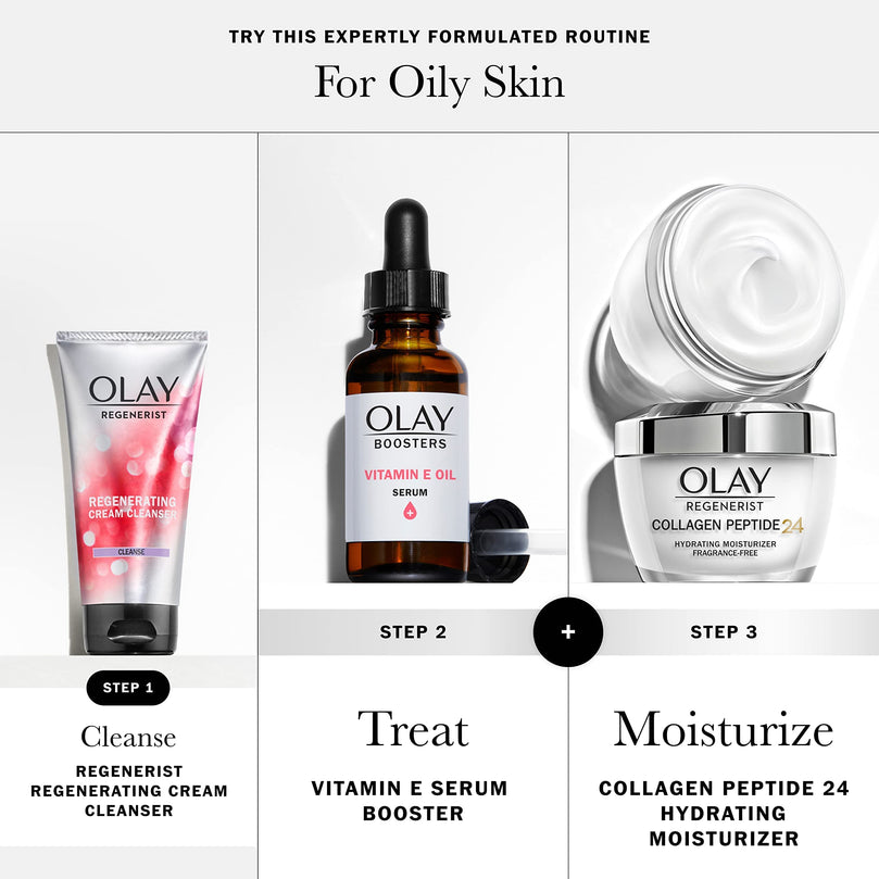 Olay Vitamin E Oil Serum, Nourishing Hydration Booster, Fragrance-Free, Corrects Dryness for All Skin, 1.0 oz