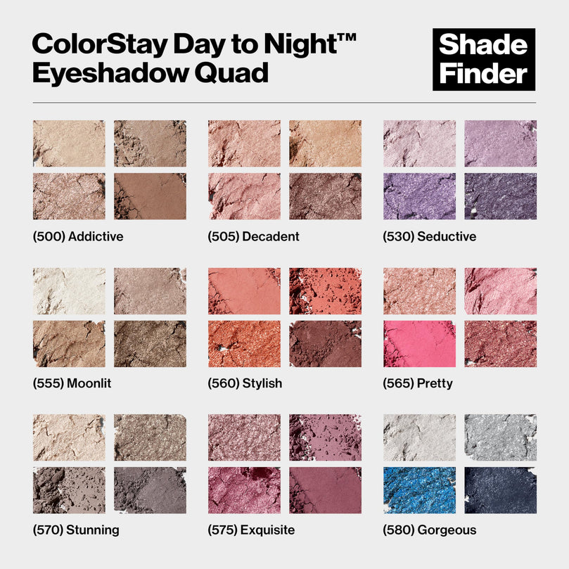 Revlon ColorStay Day to Night Long Lasting Matte and Shimmer Eyeshadow Quad, 500 Addictive