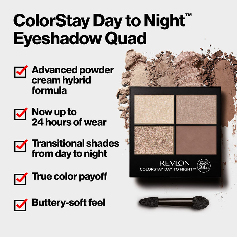 Revlon ColorStay Day to Night Long Lasting Matte and Shimmer Eyeshadow Quad, 500 Addictive