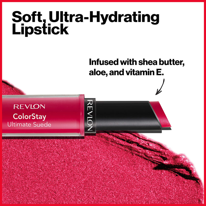 REVLON ColorStay Ultimate Suede Lipstick, Longwear Soft, Ultra-Hydrating High-Impact Lip Color, Formulated with Vitamin E, Womenswear (010), 0.09 oz