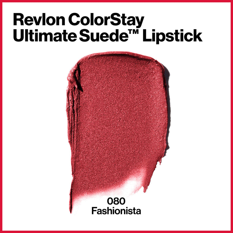 Revlon ColorStay Ultimate Suede Lipstick, Longwear Soft, Ultra-Hydrating High-Impact Lip Color, Formulated with Vitamin E, 080 Fashionista, 0.09 oz