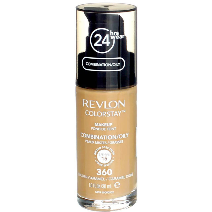 Revlon ColorStay Liquid Foundation Makeup, Matte Finish, Combination/Oily Skin, SPF 15, 360 Golden Caramel, 1 fl oz