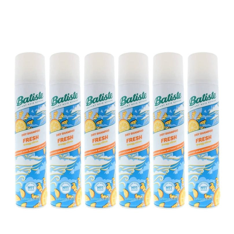 Batiste Dry Shampoo Fresh Breezy Citrus 200ml 6 Pack Instant Hair Refresh