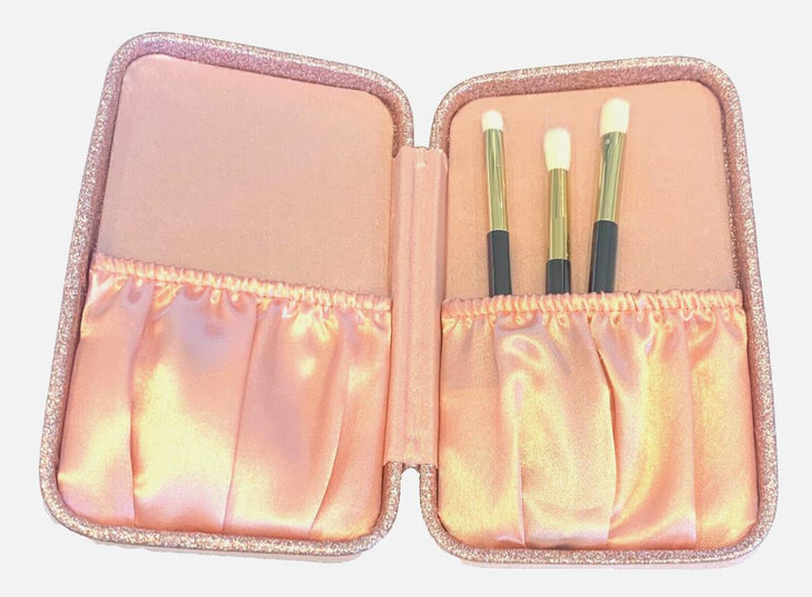 Tarte Puttin' On The Glitz Brush Set 3 Piece Travel With Rose Gold Case -