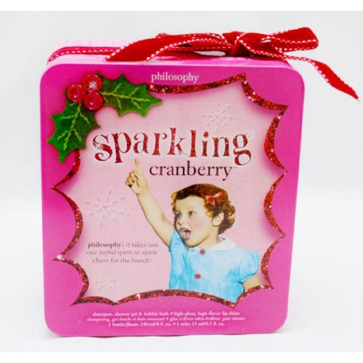 Philosophy Sparkling Cranberry Tin Gift Set include Shampoo, Shower Gel & Bubble Bath and Lip Gloss