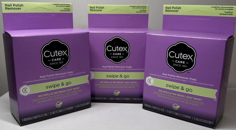 Cutex Swipe & Go Acetone Nail Polish Remover Pads, 10 Ct, 3 Pack