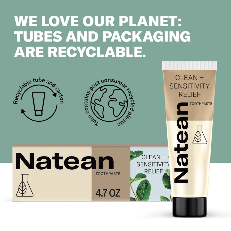 Natean Clean + Sensitivity Relief Toothpaste for Sensitive Teeth & Cavity Prevention, Mint - 4.7 oz
