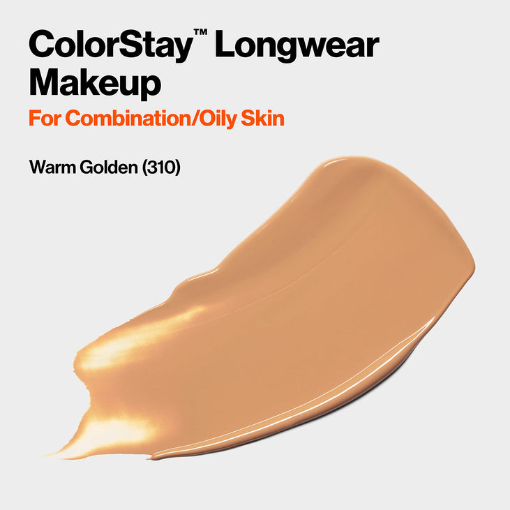 Revlon ColorStay Liquid Foundation Makeup, Matte Finish, Combination/Oily Skin, SPF 15, 310 Warm Golden, 1 fl oz